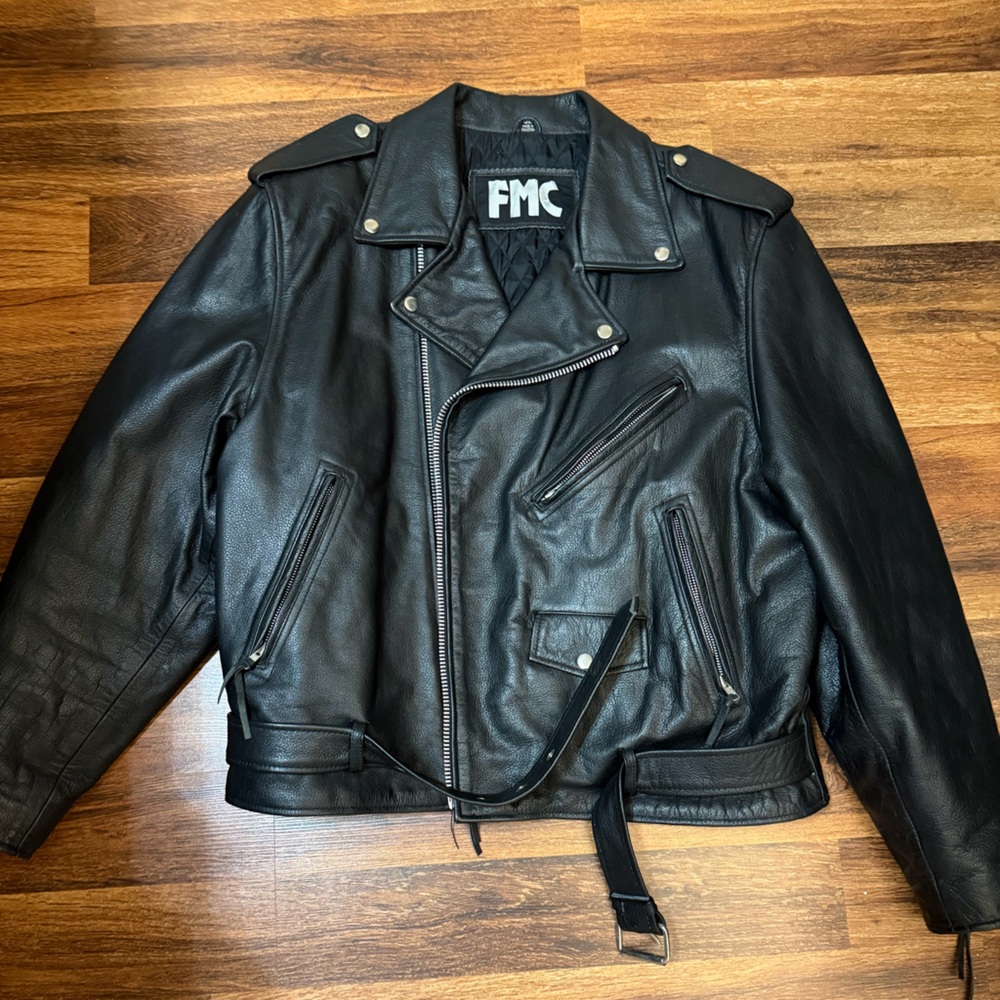 FMC Black Leather Bomber Jacket